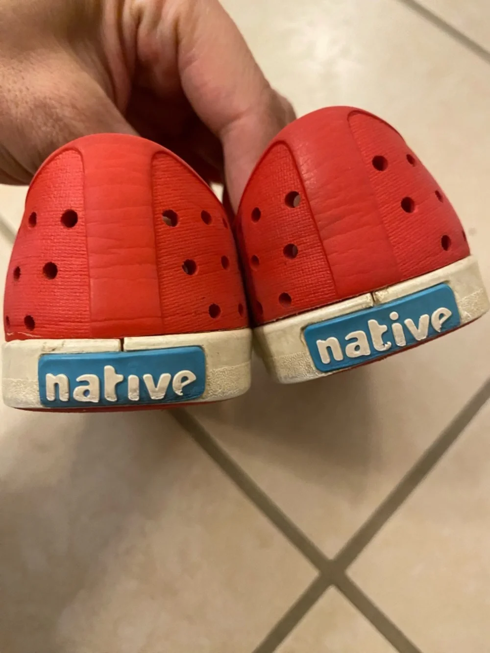 Native Slip-On Kids Water Shoes in Red with White Toe